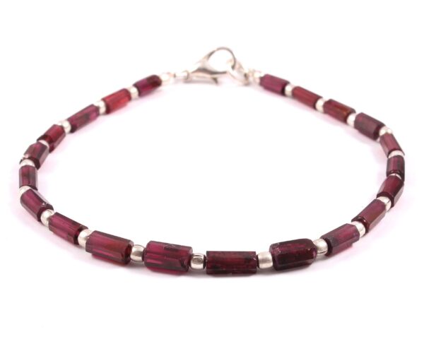Garnet Tube Shape Beads Anklet, Garnet Pipe Shape Beads Anklet 3-5.5-3.5x6.5 MM, Garnet Gemstone Shape Beaded Anklet With 925 Silver 9" - Image 3