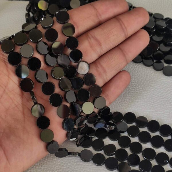 Black Spinel Coin Beads 9-9.5 MM, Black Spinel Shape Beads, Black Spinel Gemstone Roundel Beads, Spinel Handmade Loose Beads 13" - Image 5