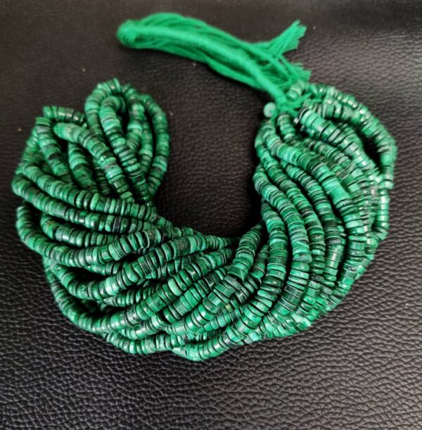 Malachite Smooth Heishi Roundel Beads 4-7 MM, Malachite Gemstone Beads, Malachite Smooth Heishi Beads, Malachite Handmade Shape Beads 16" - Image 2