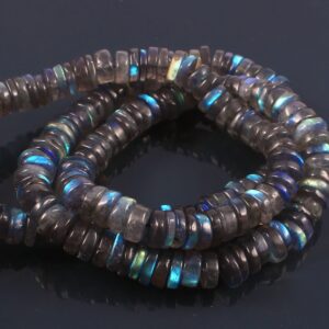 Labradorite Round Shape Heishi Beads, Labradorite Gemstone Shape Heishi Beads 4-6 MM, Labradorite Shape Heishi Beads, Black Rainbow Beads 8"