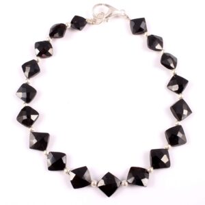 Black Spinel Square Shape Beads Bracelet, Black Spinel Faceted Kite Shape Beads Bracelet, Black Spinel Gemstone Beaded Jewelry 7-9 MM 7.5"