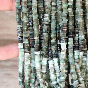 Emerald Smooth Heishi Square Beads, Raw Emerald Heishi Beads 4-4.5 MM, Raw Emerald Gemstone Heishi Beads, Raw Emerald Handmade Beads 16"