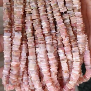 16 Inch Pink Opal Square Heishi Beads, Pink Opal Shaded Beads 5-6 MM, Pink Opal Gemstone Shape Beads, Opal Handmade Loose Beads