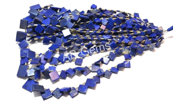 Lapis Lazuli Square Shape Beads 7-8 MM, Natural Blue Lapis Lazuli Gemstone Side Drilled Beads, Lapis Lazuli Handmade Loose Beads 14" - Image 2