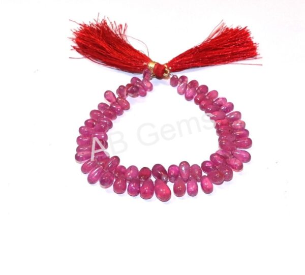 Ruby Drop Shape Beads 4x6-6x11 MM, Ruby Gemstone Shape Beads, Reddish Pink Ruby Pear Shape Beads 7" With Tessal - Image 2
