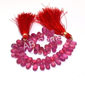 Ruby Drop Shape Beads 4x6-6x11 MM, Ruby Gemstone Shape Beads, Reddish Pink Ruby Pear Shape Beads 7" With Tessal