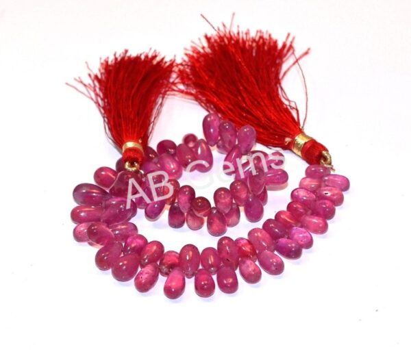 Ruby Drop Shape Beads 4x6-6x11 MM, Ruby Gemstone Shape Beads, Reddish Pink Ruby Pear Shape Beads 7" With Tessal