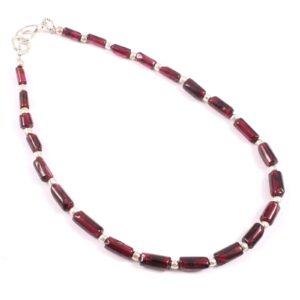 Garnet Beads Bracelet, 925 Sterling Silver Bracelet, January Birthstone Gift, Garnet Tube Beads Bracelet, 3x6-4x9 MM, 7 Inch Bracelet