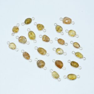 Yellow Sapphire Connector, Yellow Sapphire Rose Cuts Bezel 6x7-8x9 MM, 925 Silver Connector For Jewelry Making, Gemstone Connector 10 Pc