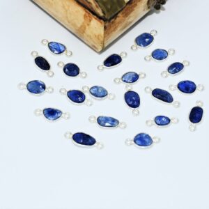 Blue Sapphire Connector, 925 Silver Connector For Jewelry Making 7x7.5-7x9 MM, Sapphire Rose Cuts, Gemstone Rose Cuts Connector 10 Pc