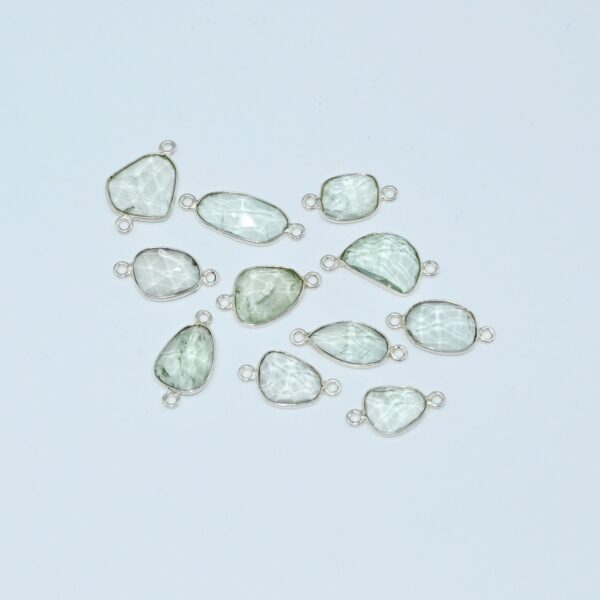 Green Amethyst Rose Cuts Connector 9x11-12.5x13.5 MM, Gemstone Rose Cuts Connector, 925 Sterling Silver Connector For Jewelry Making 10 Pc - Image 2