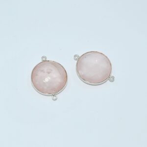 Rose Quartz Briolette Connector 21 MM, Gemstone Briolette Connector, 925 Silver Connector For Jewelry Making, Supply Tools 2 Pc