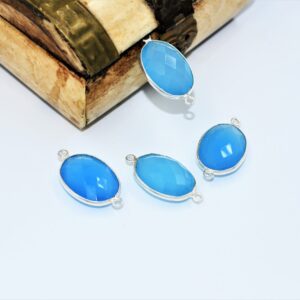 Chalcedony Briolette Connector 12x16 MM, Chalcedony Oval Shape Connector, Gemstone Briolette Connector For Jewelry Making, 925 Silver 4 Pc