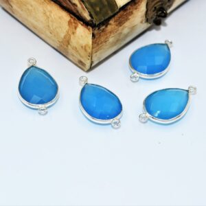 Chalcedony Briolette Connector 12x16 MM, Gemstone Pear Shape Briolette, 925 Silver Connector For Jewelry Making 4 Pc