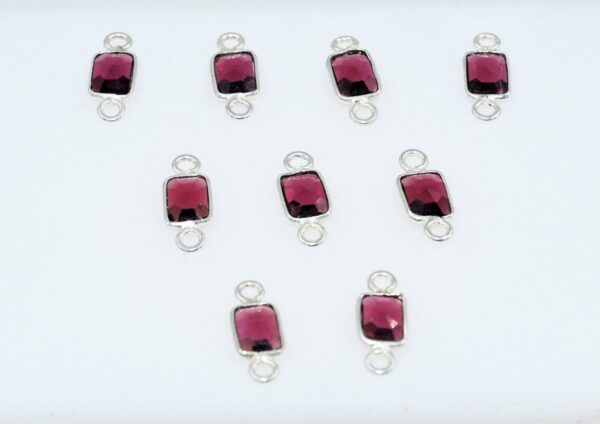 Garnet Rectangle Shape Rose Cuts Connector, Gemstone Rose Cuts Connector 5x7 MM, 925 Sterling Silver Connector For Jewelry Making 10 Pc - Image 2