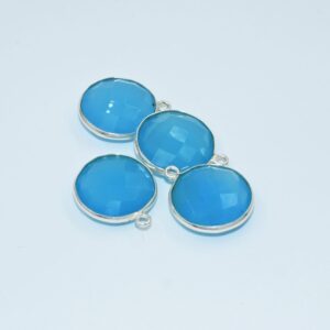 Blue Chalcedony Briolette Pendant 16 MM, Chalcedony Coin Shape Bezel With 925 Sterling Silver, Gemstone Jewelry For Gift 4 Pc