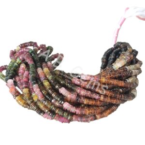 Tourmaline Round Heishi Beads 5-6 MM, Tourmaline Wheel Shape Beads, Gemstone Heishi Beads For Jewelry Making, For Gift 16" Pack Of 5 Strand