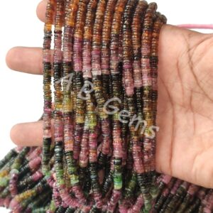 Tourmaline Round Heishi Beads 5-6 MM, Tourmaline Wheel Shape Beads, Gemstone Heishi Beads For Jewelry Making, Tourmaline Beads For Gift 16"