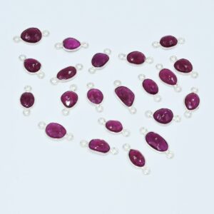 Ruby Connector, Ruby Rose Cuts Connector, Gemstone Rose Cuts 7x8-8x10 MM, 925 Silver Connector For Jewelry Making, Sterling Silver Connector 10Pc