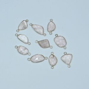 Rose Quartz Rose Cuts Connector 9x13-9x17 MM, Gemstone Rose Quartz Connector, 925 Silver Connector For Jewelry Making Tools 10 Pc