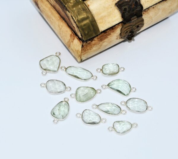 Green Amethyst Rose Cuts Connector 9x11-12.5x13.5 MM, Gemstone Rose Cuts Connector, 925 Sterling Silver Connector For Jewelry Making 10 Pc - Image 3