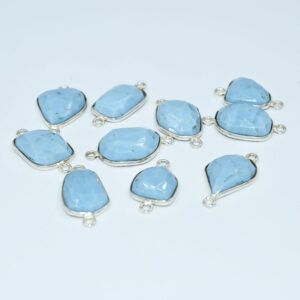 Blue Opal Rose Cuts Connector 11x12-11x15 MM, Opal Rose Cuts Connector, 925 Silver Connector For Jewelry Making, Gemstone Rose Cuts 10 Pc