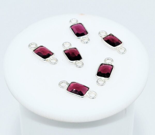 Garnet Rectangle Shape Rose Cuts Connector, Gemstone Rose Cuts Connector 5x7 MM, 925 Sterling Silver Connector For Jewelry Making 10 Pc