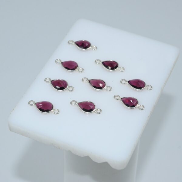 Garnet Pear Shape Rose Cuts Connector 6x8 MM, Gemstone Loose Rose Cut Stone Connector, 925 Silver Connector For Jewelry Making, Gift 10 Pc