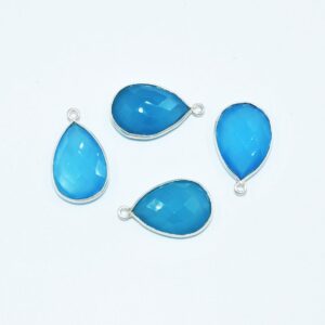 Blue Chalcedony Pear Shape Briolette 12x16 MM, Blue Chalcedony Pendant With 925 Sterling Silver, Gemstone Jewelry For Gift 4 Pc