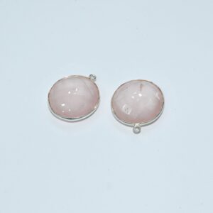 Rose Quartz Round Shape Briolette Pendant 20 MM, Rose Quartz Gemstone Coin Shape Bezel, Rose Quartz Jewelry With 925 Sterling Silver 2 Pc