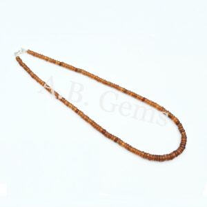 Hessonite Garnet Round Heishi Beads Necklace 4-6 MM, Hessonite Garnet Necklace With 925 Silver Claw, Gemstone Beaded Jewelry For Gift 18"