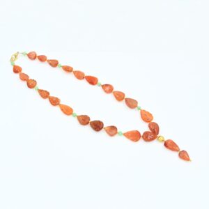 Carnelian Leaf Beads Necklace, Chrysoprase Candy Necklace, Gemstone Carving Beads Necklace For Gift 12x14-14x19 MM, Gemstone Jewelry 18"