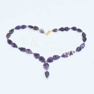 Amethyst Carving Leaf Beads Necklace 10x14-12x18 MM, Gemstone Beads Jewelry For Gift, Genuine Amethyst Carving Beaded Necklace 18"