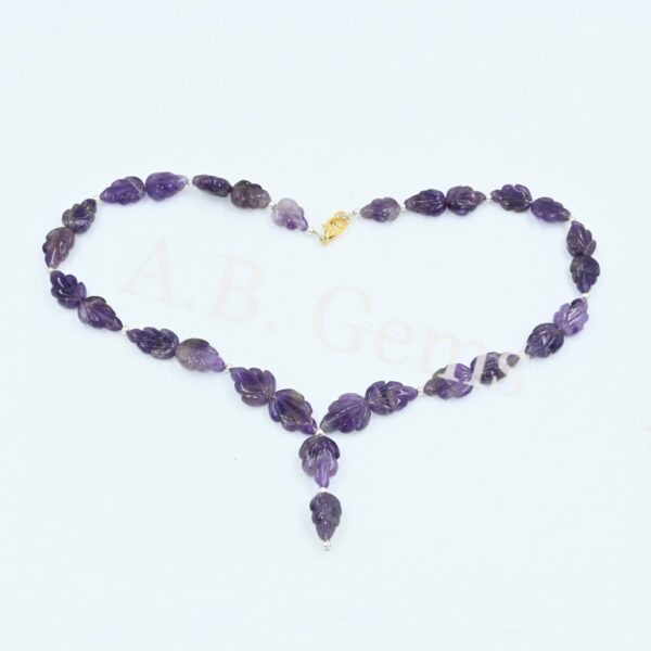 Amethyst Carving Leaf Beads Necklace 10x14-12x18 MM, Gemstone Beads Jewelry For Gift, Genuine Amethyst Carving Beaded Necklace 18"