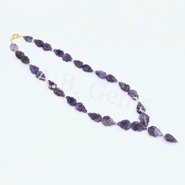 Amethyst Carving Leaf Beads Necklace 10x14-12x18 MM, Gemstone Beads Jewelry For Gift, Genuine Amethyst Carving Beaded Necklace 18" - Image 3