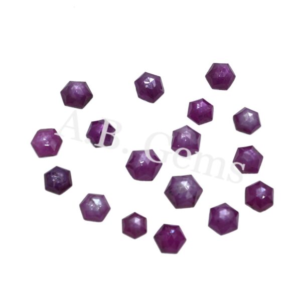 Ruby Hexagun Rose Cuts 6-7 MM, Natural Gemstone Rose Cuts, Ruby Star Slice Rose Cuts For Gift, Amazing Silk Ruby Rose Cuts 8 Pc - Image 2