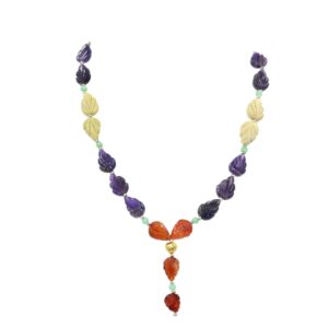 Amethyst Carving Leaf Beads, Carnelian Beads Necklace, Gemstone Beaded Necklace for Gift, 18" Handmade Amethyst and Carnelian Jewelry