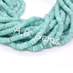 Amazonite Round Heishi Beads, Gemstone Tyre Shape Beads 6 MM, Amazonite Faceted Beads For Gift, Gemstone Beads For Jewelry Making 16"