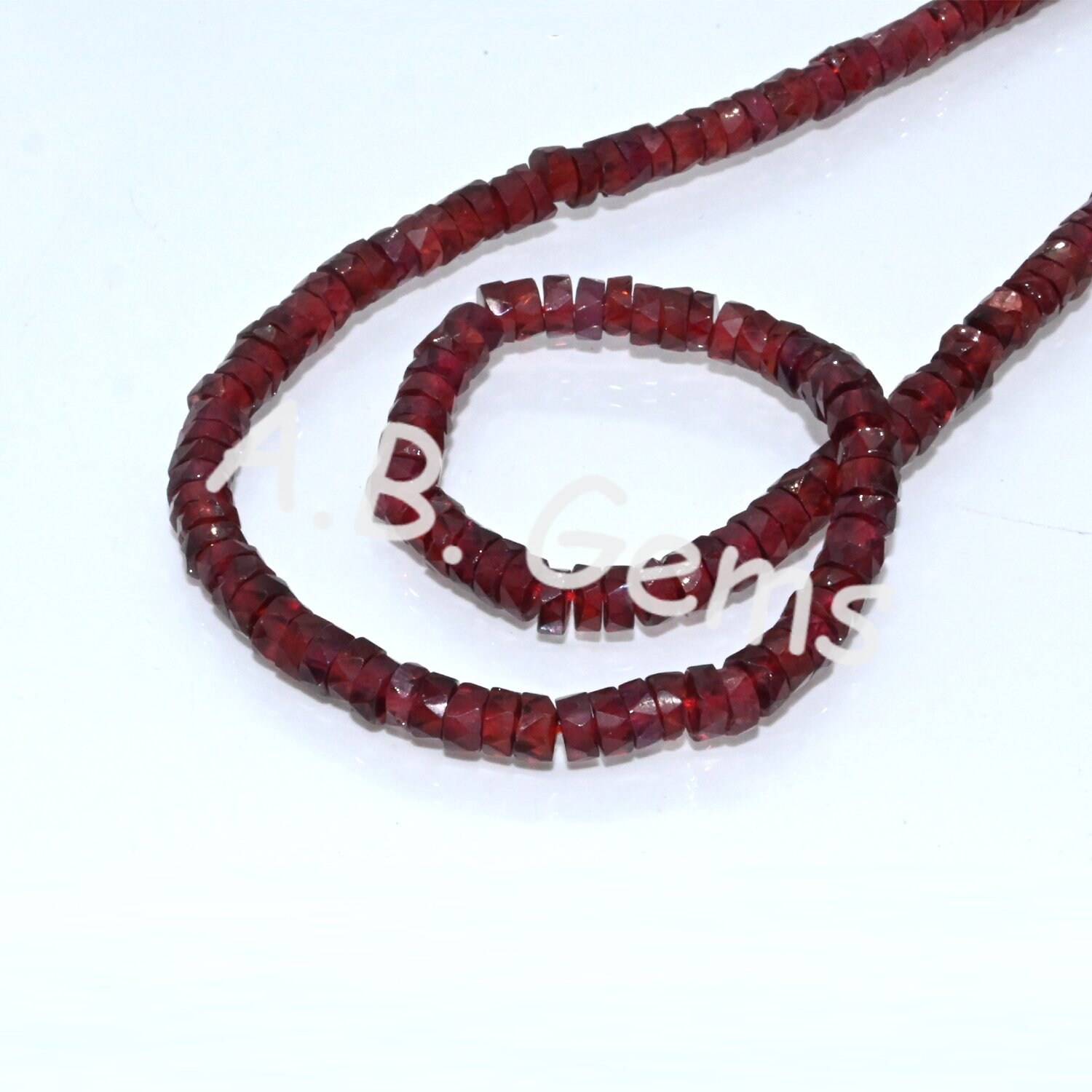 Garnet Faceted Heishi Beads 4-5 MM, Mozambique Garnet Tyre Shape Beads, Gemstone Round Beads For Gift And For Jewelry Making 8" - Image 2