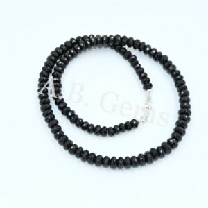 Black Spinel Round Beads Necklace, Gemstone Faceted Beads Necklace 5-7 MM, Gemstone Jewelry For Gift, Spinel Jewelry With 925 Silver 18"
