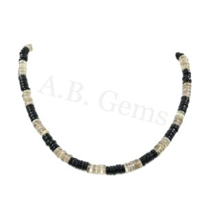 Smokey Quartz Round Heishi Beads Necklace, Quartz Tyre Shape Beads, Gemstone beaded Jewelry For Gift 6-7 MM, Gemstone Jewelry 18"
