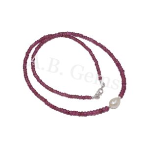 Pink Sapphire Round Beads Necklace, Sapphire Faceted Beads Necklace, Pearls Necklace For Gift, Gemstone Fashionable Jewelry 2.5-4 MM 18"