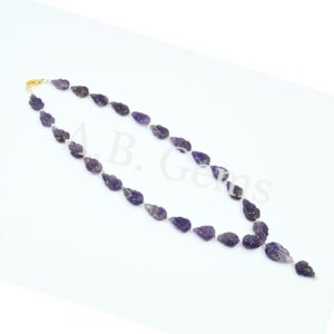 Amethyst Carving Leaf Beads Necklace 11x14-12x18 MM, Gemstone Beads Jewelry For Gift, Genuine Amethyst Carving Beaded Necklace 18"