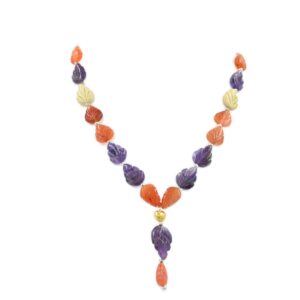 Amethyst Leaf Beads Necklace, 12x18mm Carving Beads, Carnelian Gemstone Necklace, Natural Gemstone Beads 18" Handmade Gemstone Necklace Gift