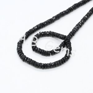 Black Spinel Faceted Heishi Beads 5-6 MM, Spinel Round Beads, Gemstone Tyre Shape Beads For Gift, Black Spinel Beads For Jewelry Making 8"