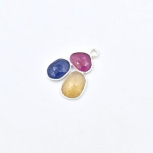 Multi Sapphire Rose Cut Pendant, Pink Sapphire Silver Pendant, Rose Cut Gemstone Bezel, Sapphire Gemstone Jewelry, Natural Sapphire Pendant
