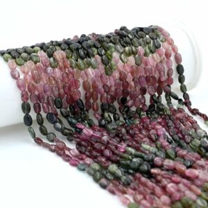 Genuine Multi-Color Tourmaline Oval Beads 4.5x5-4.5x6 MM, Natural Smooth Gemstone Beads for Jewelry Making, 13" Strand, Handmade Loose Beads
