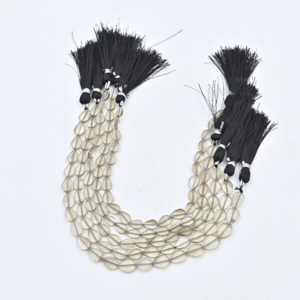 8 Inches Smokey Quartz Pear Shape Flat Beads, Healing Crystal Sculpture Beads, Gemstone Art Display, Quartz Loose Beads 5.5x8.5-7x10 MM