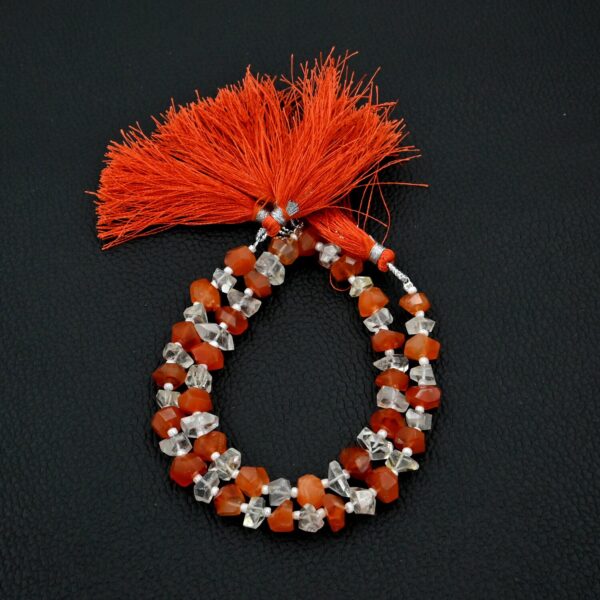 Carnelian Faceted Crystal Shape Beads | White Topaz Handcrafted Loose Beads | Healing Crystal Sculpture Beads | Handmade Beads For Gift 7"
