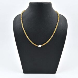 Yellow Sapphire Beaded Necklace, Natural Gemstone Faceted Beads 3.5-4.5 MM, Beads Necklace Handmade Gift Necklace 18" Yellow Sapphire Pearls